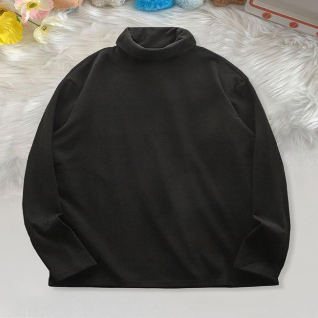 Men Bottoming T-shirt High Collar Double-sided German Velvet Solid Color Elastic Mid Length Pullover Layering Top for Winter And Fall