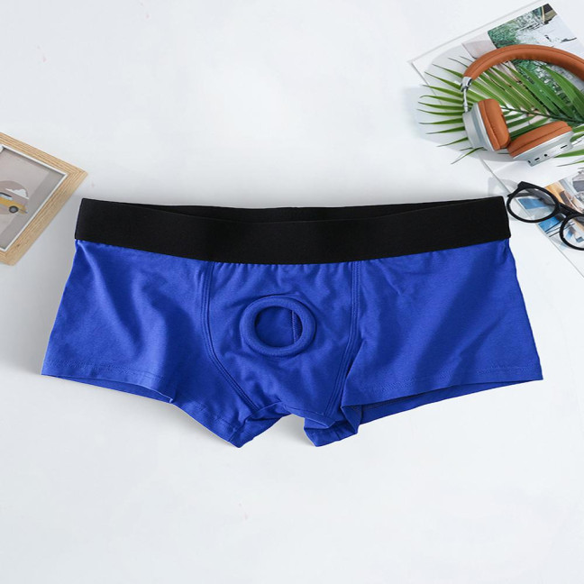 Men Boxer Underwear Low Waist Breathable Design Front Opening Shorts Panties with Silicone Ring Daily Wear