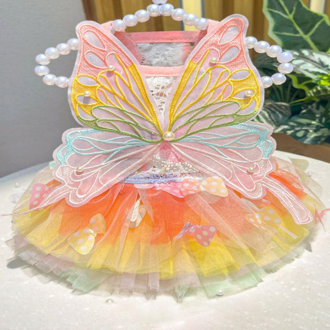 Dog Dress Butterflies Princess Style Colorful Wings Fluffy Tutu Dress Vibrant Color Lace Fabric Pet Dog Dress