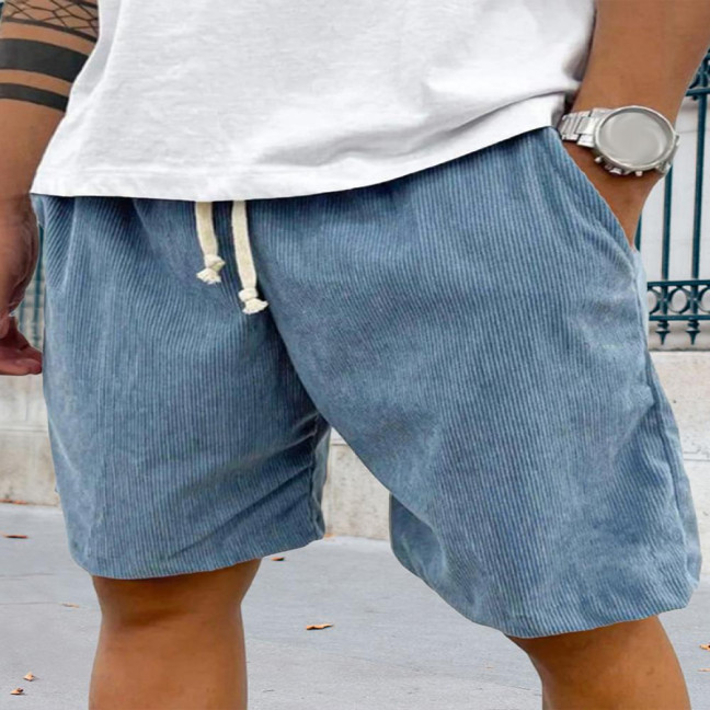 Men's Retro Corduroy Shorts Casual Drawstring Waist Shorts Solid Color Streetwear Shorts for Work Fitness Beach Vacation 