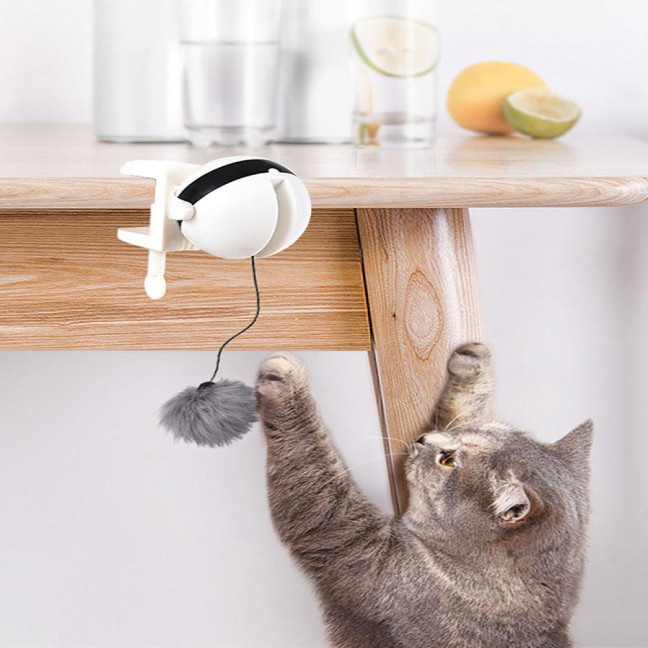 Hanging Automatic Cat Teasing Toy Interactive Electronic Fluffy Ball Toy with Auto-Moving Lifting for Indoor Cats