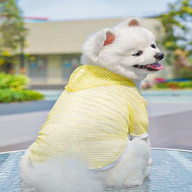 Pet Clothes Lightweight Mesh Fabric Hooded Short Sleeve Breathable Sun Protection Clothes Easy Wash Quick Drying Pet Vest