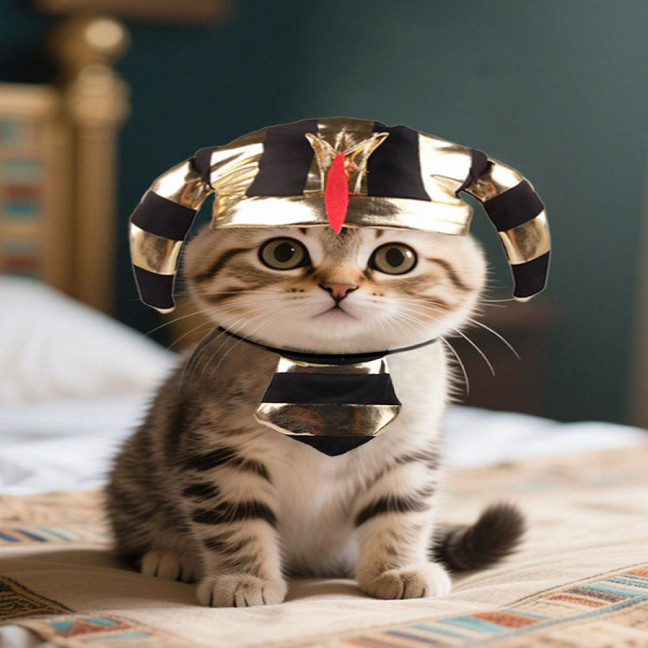 Pet Cosplay Egyptian Pharaoh Costume Set Ancient Pharaoh Hat And Adjustable Bib Set for Small And Medium Cats Dogs