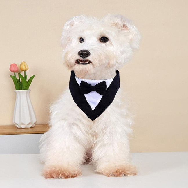 Dog Tuxedo Bandana Formal Wedding Outfit with Bowtie Pet Triangle Bibs Scarf Adjustable Pet Collar for Small Medium Dogs Cats Dog Tuxedo Bandana Formal Wedding Outfit with Bowtie Pet Triangle Bibs Scarf Adjustable Pet Collar for Small Medium Dogs Cats
