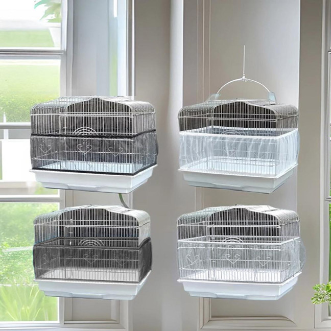 Birds Cage Seeds Cather Adjustable Airy Nylon Mesh Net Dustproof Birdcage Cover Skirt for Parrot Parakeet Macaw African Round Square Cages