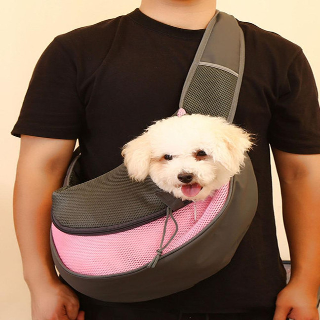 Pet Carrier Backpack Large Capacity Zipper Closure Hands-Free Mesh Sling Bag Breathable Design Mesh Cloth Crossbody Shoulder Bag