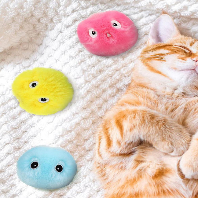 Chirping Ball Cat Toy Fluffy Plush Balls with Sound Interactive Pom Pom Balls Kitten Kicker Toy with Catnip for Indoor Cats