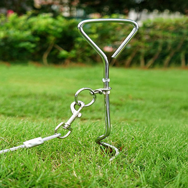 Dog Tie Out Stake Heavy Duty Stainless Steel Swivel Ground Stake Anti-rust Outdoor Tethering Tool for All Cable Leash Chain Camping Yard 