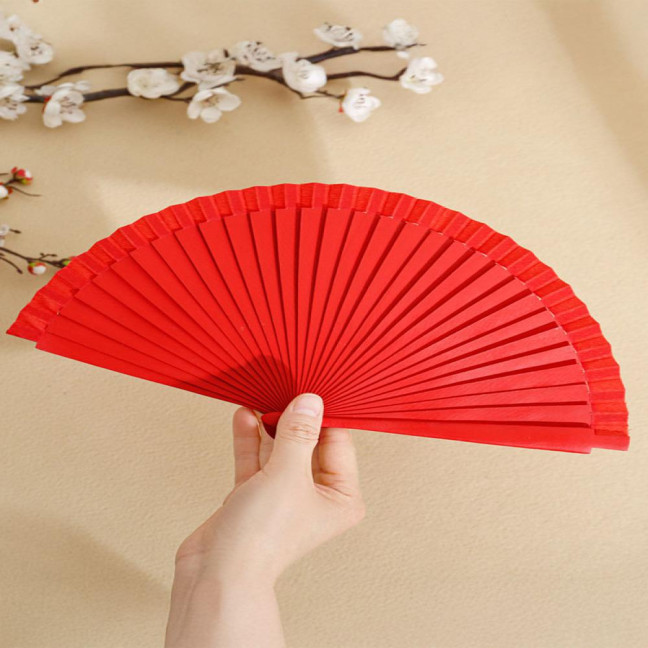 Solid Color Wooden Folding Fan Portable Summer Handheld Cooling Fan Decoration Dance Performance Props Party Costume Accessories 