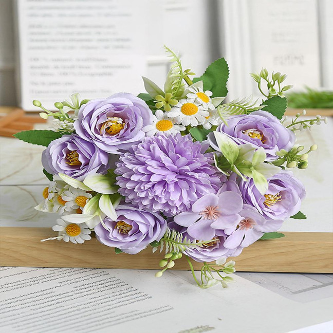 2 Pcs Faux Flower Bunch Simulated Daisies Realistic Hydrangea Roses Artificial Flowers for Home Wedding Decoration Photography Props 2 Pcs Faux Flower Bunch Simulated Daisies Realistic Hydrangea Roses Artificial Flowers for Home Wedding Decoration Photography Props