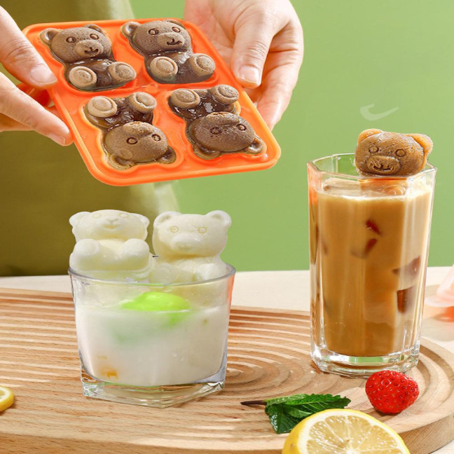 3Pcs Bear Shaped Ice Cube Trays Food-Grade Silicone Ice Mold for Whiskey Cocktails Coffee Juice Easy Release Creative Ice Cube Maker