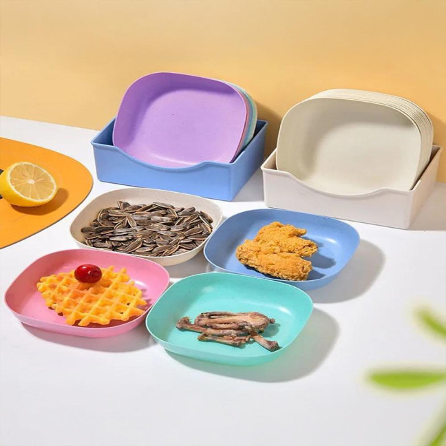 10Pcs Bone Spitting Plate with Stand Plastic Snack Tray for Candy Fruit Cookie Cake Kitchen Accessories