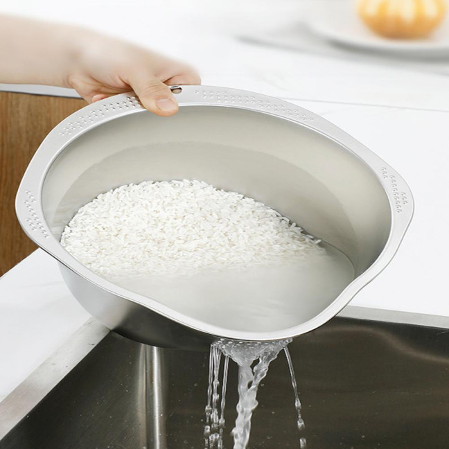 Rice Washer Strainer Bowl Stainless Steel Drain Basket for Rice Fruits Vegetables Kitchen Colander Sieve Tools