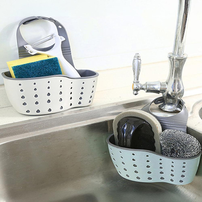 Kitchen Sink Shelf Soap Sponge Drain Rack Strong Load-Bearing Double-Layer Design Easy to Install Hanging Basket Sink Caddy