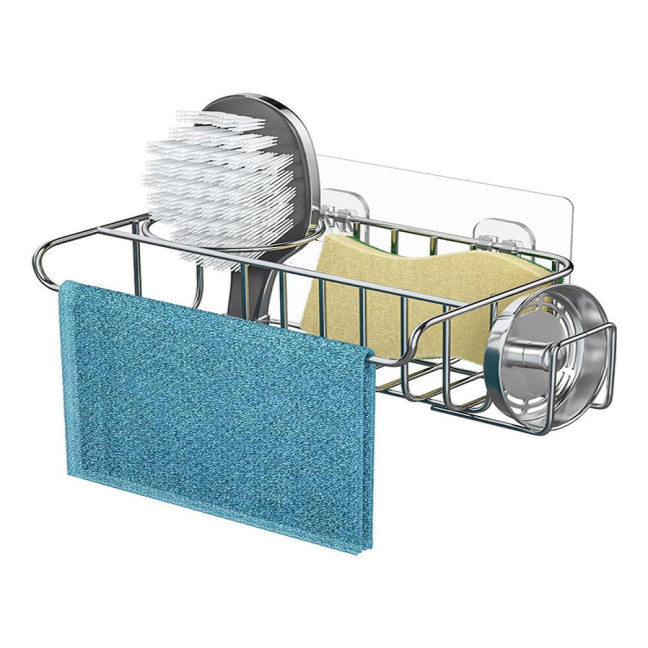 Sponge Holder Kitchen Sink Caddy Strong Load-bearing Hollow Design Easy to Install Self Draining Sink Caddy Organizer Rack