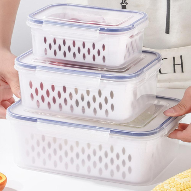 1/3Pcs Transparent Storage Box with Removable Colander Large Capacity Double Layer Vegetable Washing Bowl Fruit Storage Container