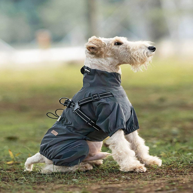 Dog Raincoat with Harness for Small Medium Dogs Adjustable Dog Rain Jacket Waterproof Puppy 4 Legs Raincoat with Reflective Strip 