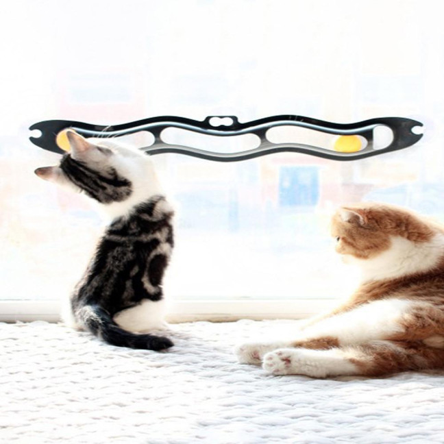 Cat Track Ball Toy with Suction Cup Cat Boredom Stress Relief Home Indoor Wall Mount Hollow Wavy Track Ball Interactive Toy Pet Supplies 