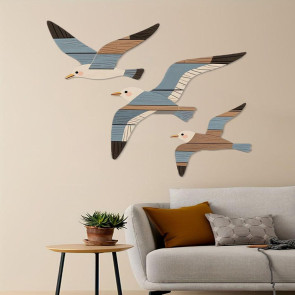 3Pcs/Set Wooden Seagull Wall Decoration Farmhouse Rustic Flying Gull Wall Art Home Bedroom Living Room Bathroom Wall Decorative Sign 