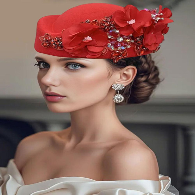 Tea Party Hat for Women Girls Fabric Flower Fascinators Hat Vintage Cocktail Party Pillbox Hat Role Play Bowler Party Accessory