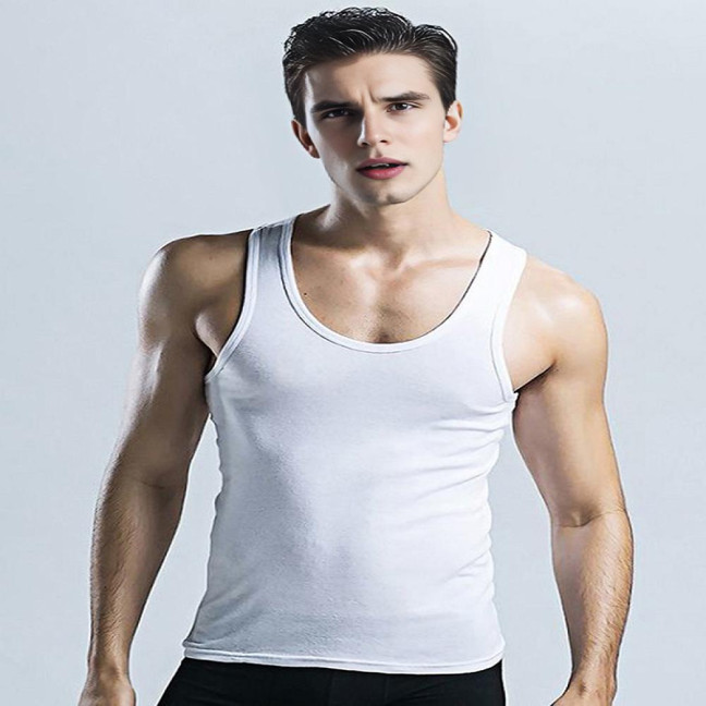 2Pcs Men Vest Round Neck Sleeveless Solid Color Muscle Tank Tops Gym Bodybuilding Running Sportwear Summer Clothing