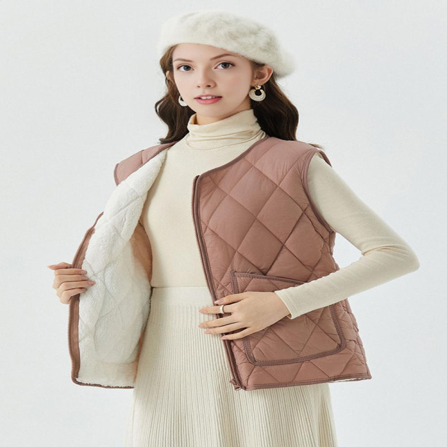 Women's Quilted Vest Casual Sleeveless Coat Fleece Lined Zip Up Jacket Autumn Winter Warm Outerwear with Pockets
