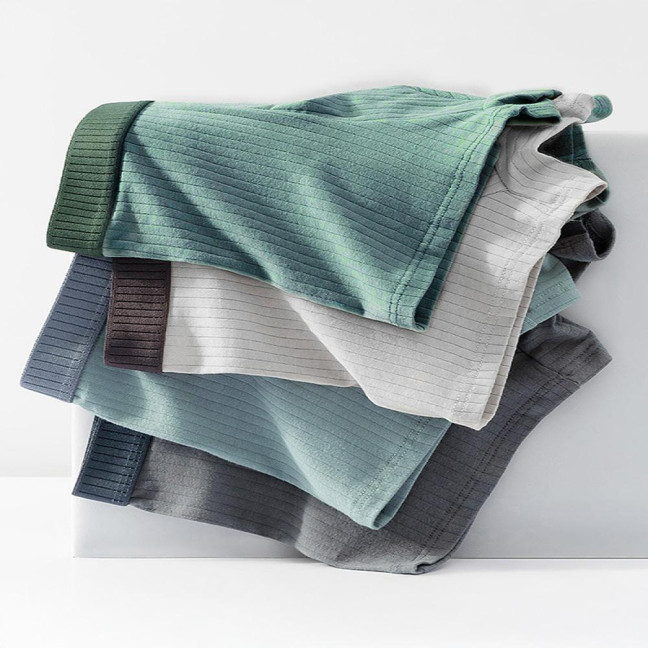 Men Boxer Underwear Elastic Mid-Waist Design U-Convex Shorts Briefs Patchwork Color Ribbed U-Convex Panties