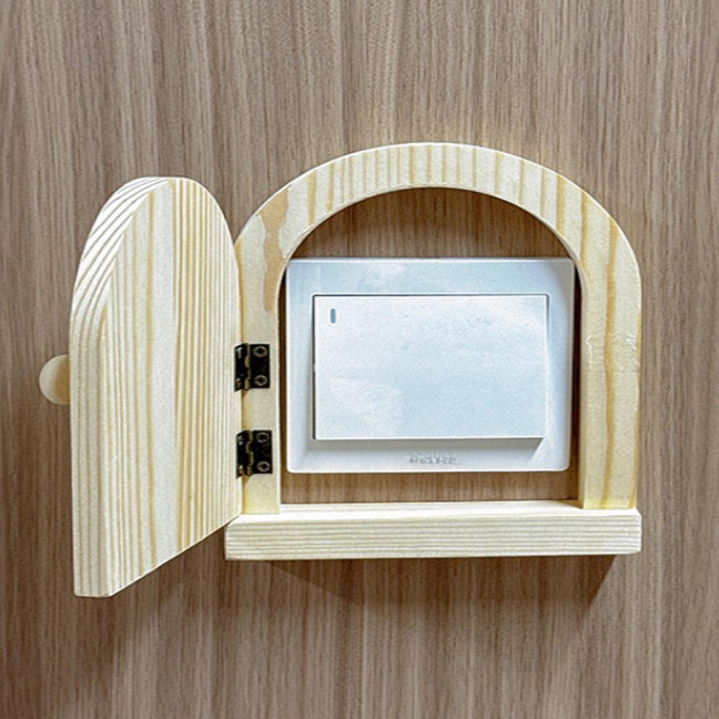 Wooden Door Light Switch Cover Baby Proofing Electrical Wall Outlet Protective Cover Wall Panel Socket Door Shape Decorative Frame 