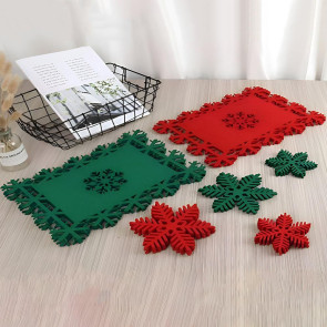 12Pcs Felt Placemat Set Christmas-Themed Table Decor Heat-Resistant Coasters Holiday Dining Mats for Parties Restaurants Home