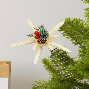 Christmas Starfish Tree Topper Coastal Beach Treetop Ornament with Red Berries Pine Cone for Holiday Xmas Home Indoor Outdoor Decor