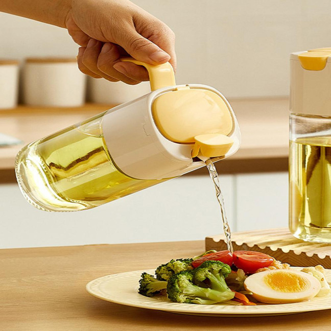 Automatic Oil Dispenser Bottle 500ml One-Touch Opening Hands-Free Glass Oil Bottle with Drip-Free Spout Leakproof Sauce Cruet for Olive Oil Vinegar