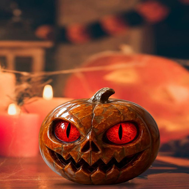 Handmade Red-Eyed Pumpkin Figurine Resin Statue Spooky Atmosphere Halloween Ornament Horror Themed Pumpkin Decor Handmade Red-Eyed Pumpkin Figurine Resin Statue Spooky Atmosphere Halloween Ornament Horror Themed Pumpkin Decor