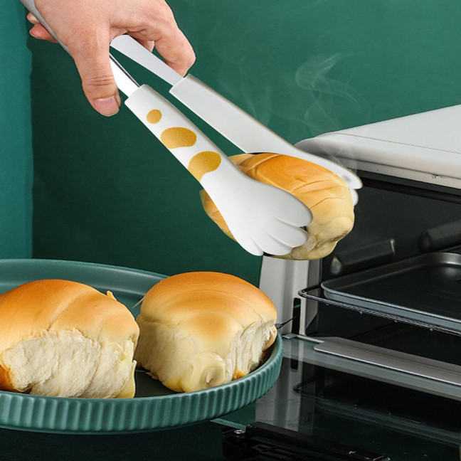 3Pcs/set Kitchen Tongs Stainless Steel Cartoon Cat Paw Shape Bread Tongs Heat-Resistant Non-Slip Handle Pliers Cooking Tools