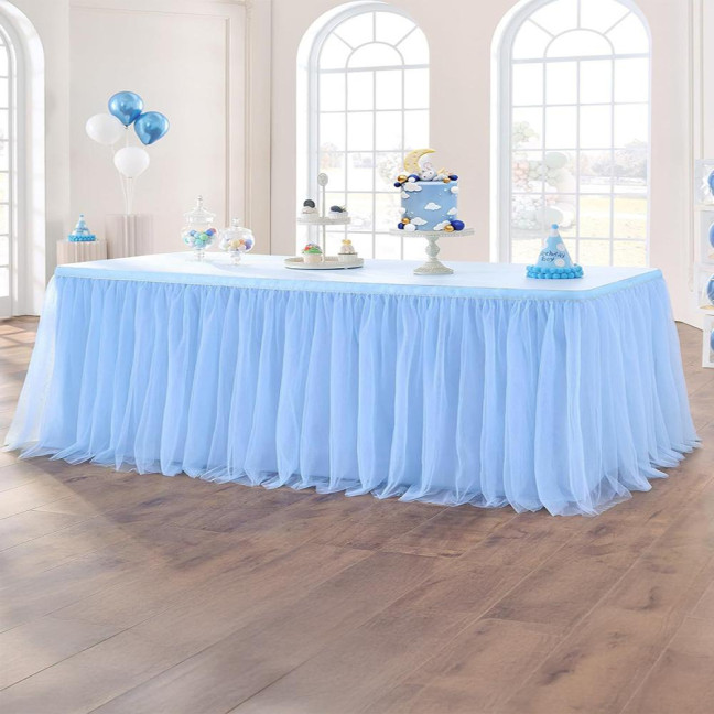Tulle Table Skirt for Rectangular Tables 4/6/9ft Wrinkle Free Table Cloth with Tutu Skirt Reusable Tablecloth for Wedding Bridal Shower Birthday Party Banquet Cake Table