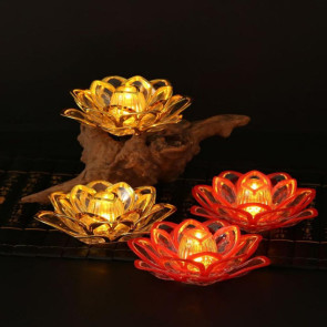Diwali LED Lotus Candle Lamp Battery Operated Electronic Flameless Candles Buddhist Tabletop Night Light for Temple Desktop Centerpiece