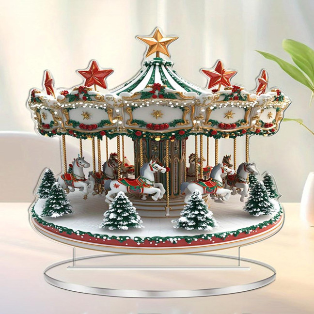 Christmas Ornament Waterproof Acrylic 2D Flat Carousel Xmas Themed Ornament Large Size Table Home Decoration Christmas Ornament Waterproof Acrylic 2D Flat Carousel Xmas Themed Ornament Large Size Table Home Decoration