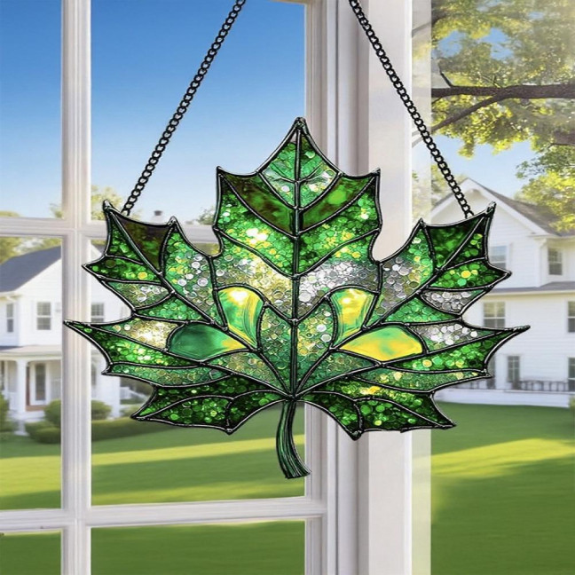 Sun Catcher Autumn Maple Leaf Shape Acrylic Hanging Decoration Window Trap Decorative Home Holidays Birthdays Ornament 