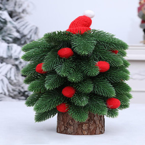 Tabletop Mini Christmas Tree Small Artificial Pine Tree with Wooden Base And Red Balls for Indoor Home Kitchen Dining Table Decor