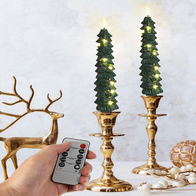 4Pcs LED Flameless Christmas Tree Taper Candles with Remote Control 3D Flame Flickering Window Candlesticks Set 4Pcs LED Flameless Christmas Tree Taper Candles with Remote Control 3D Flame Flickering Window Candlesticks Set