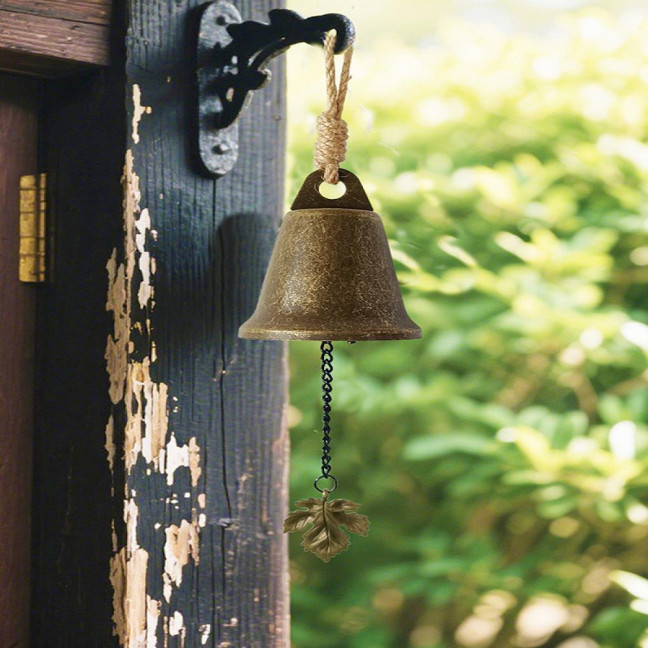 Vintage Hanging Bell Rustic Metal Wind Chime Retro Hanging Wind Bell with Owl or Leaf Pendant for Home Entrance Farmhouse Garden Decoration