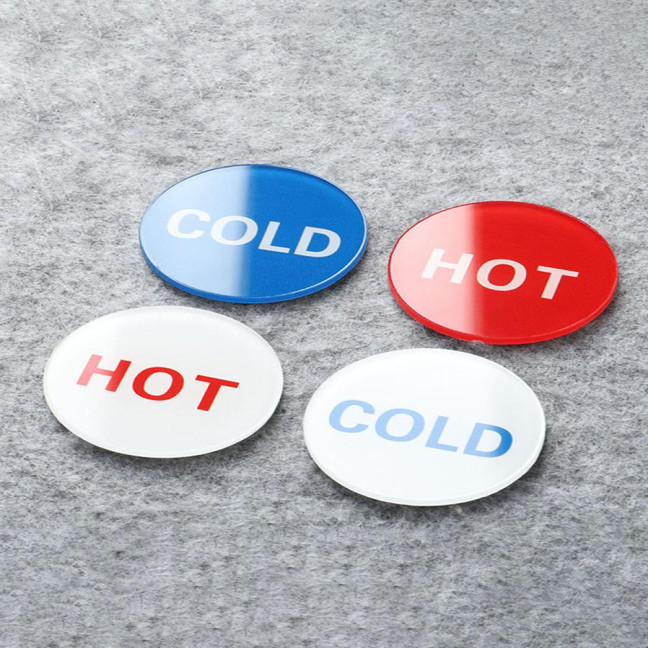 2 Pairs Acrylic Hot Cold Sign Waterproof Self-adhesive House Kitchen Bathroom Office Water Temperature Indication Sign Round Square Warning Sign 