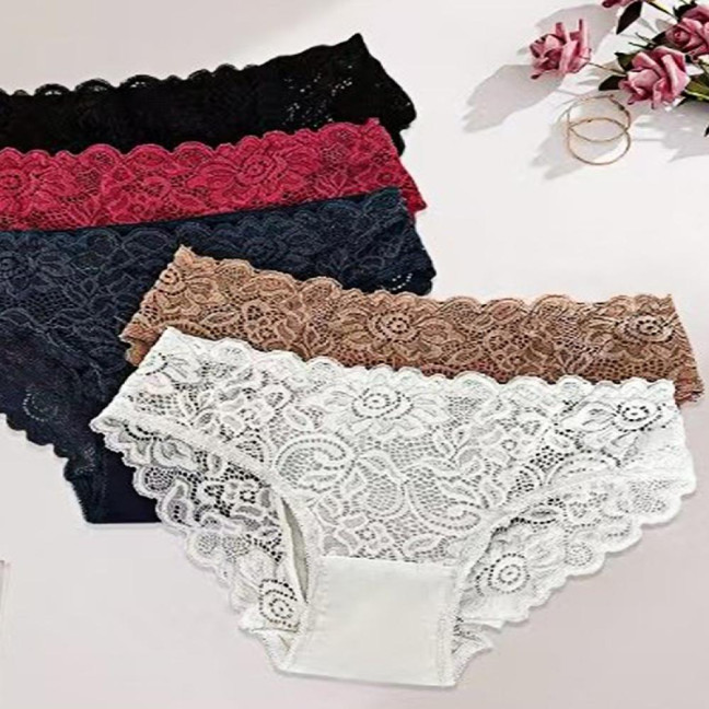 Lace Panties for Women Seamless Mid Rise Underwear Sexy Floral Lace No Show Underpants Soft Hipster Briefs