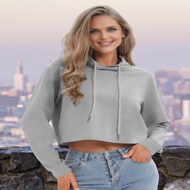 Women's Drawstring Cropped Hoodie Casual Long Sleeve Pullover Sweatshirts Workout Crop Tops Fall Outfits