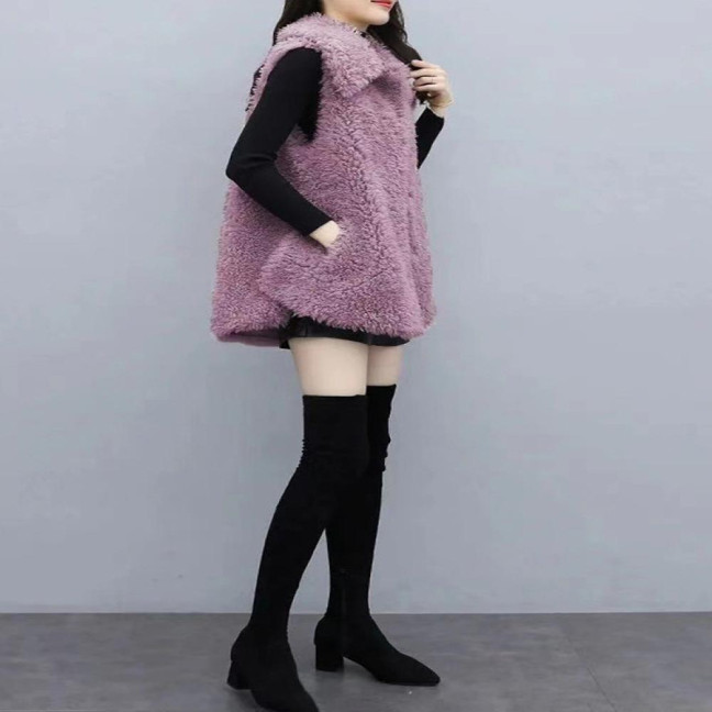 Women's Fuzzy Faux Fur Vest Sleeveless Lapel Fleece Jacket Winter Warm Open Front Cardigan with Pockets