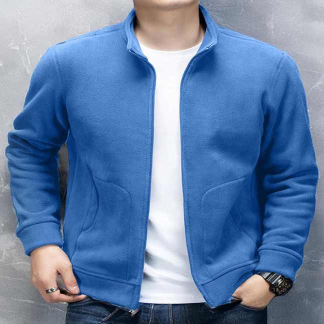 Men Coat Stand-Up Collar Long Sleeve Zipper Closure Polar Fleece Jacket with Pockets Winter Thickened Warm Outerwear