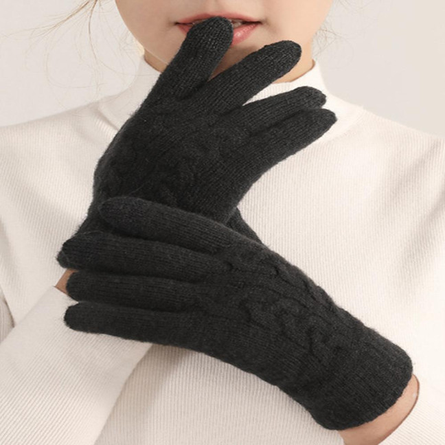 Women Winter Knitted Gloves Thick Fleece Lined Warm Gloves Solid Color Touch Screen Gloves for Driving Golfing Fishing Hiking
