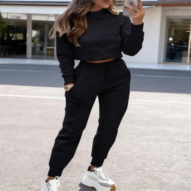 Women's 2 Piece Outfits Long Sleeve Pullover Crop Top And Drawstring Sweatpants Set Fall Lounge Sweatsuit Set 