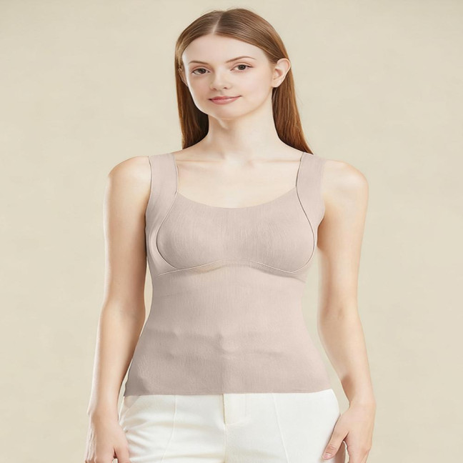 Women Sleeveless Thermal Tank Top with Built-in Bra Fleece Lined Warm Base Layer Tunic Camisole Undershirt for Cold Weather