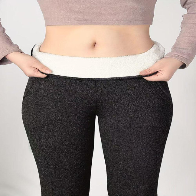 Women Leggings with Pockets Solid Color High Waist Plush Lining Thickened Warm Pants Tight Fit Cold Weather Leggings Women Leggings with Pockets Solid Color High Waist Plush Lining Thickened Warm Pants Tight Fit Cold Weather Leggings