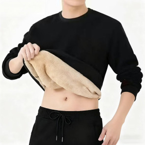 Men Fleece Lined Sweatshirt Warm Winter Pullover Crew Neck Autumn Thickened Basic Top for Daily Wear Sports Street Work